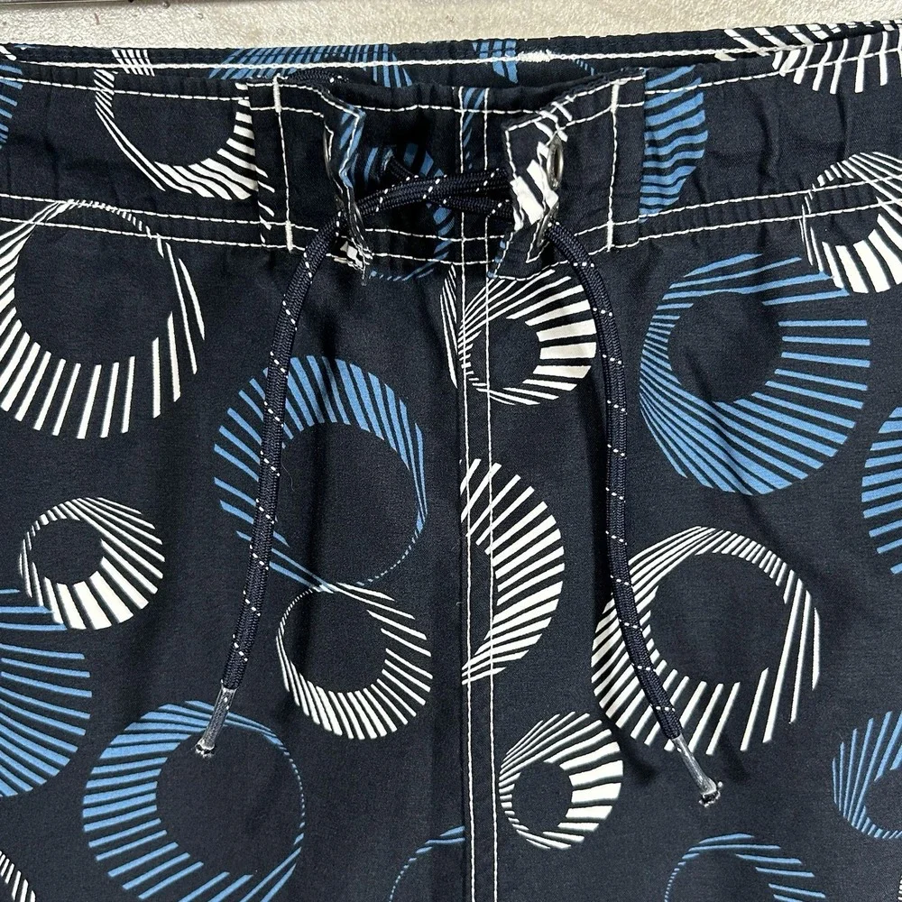 Nautica Swim Trunks Men's Large Blue‎ And White Lined Drawstring Pool Beach